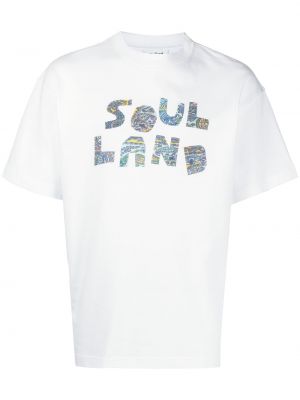 Kokvilnas t-krekls ar lāsīšu rakstu Soulland balts