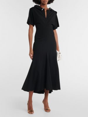 Асимметричное шерстяное длинное платье из крепа Victoria Beckham черное