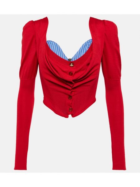 Svilen volneni top z draperijo Vivienne Westwood rdeča