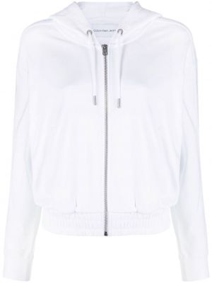 Kapučdžemperis ar izšuvumiem ar rāvējslēdzēju Calvin Klein Jeans balts