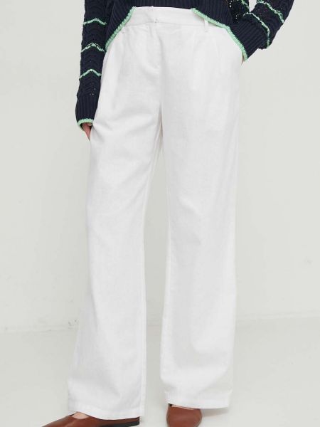 Lniane proste spodnie z wysoką talią Barbour białe