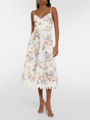 Кружевное льняное платье миди в цветочек Zimmermann