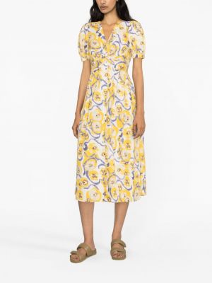 Sukienka bawełniana z nadrukiem w abstrakcyjne wzory Dvf Diane Von Furstenberg żółta