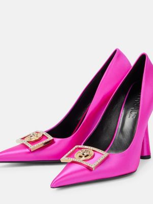 Pantofi cu toc din satin Versace roz