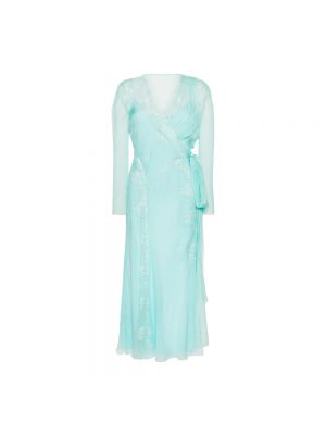 Sukienka długa koronkowa Alberta Ferretti niebieska