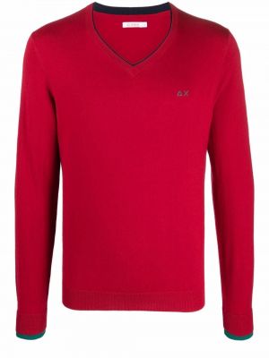 Пуловер бродиран с v-образно деколте Sun 68 червено