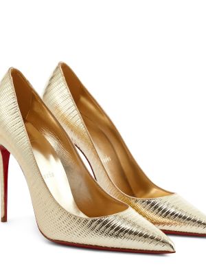Pantofi cu toc din piele cu model piele de șarpe Christian Louboutin auriu