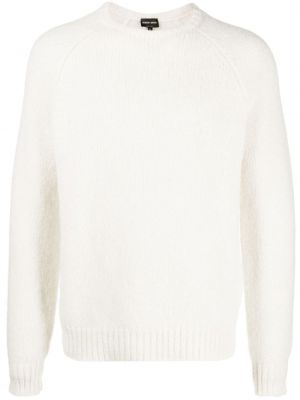 Haftowany sweter wełniany Giorgio Armani biały