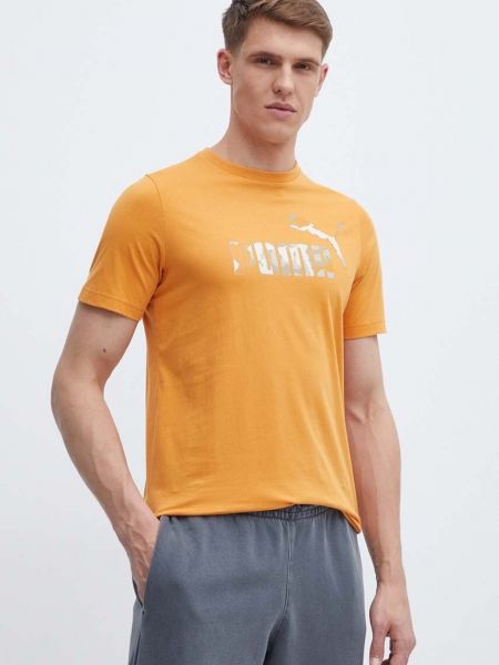 Koszulka bawełniana z nadrukiem Puma pomarańczowa