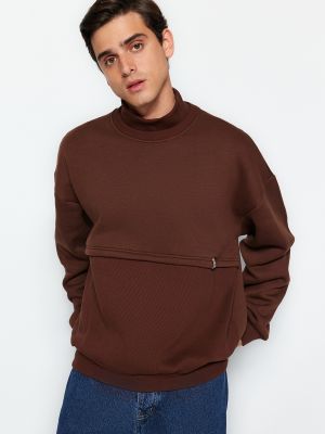 Relaxed fit fliso džemperis su stovinčia apykakle oversize Trendyol ruda
