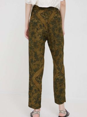 Jednobarevné kalhoty s vysokým pasem Sisley zelené