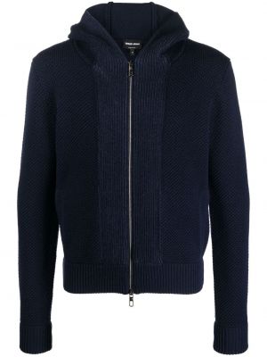 Megztas džemperis su gobtuvu su užtrauktuku Giorgio Armani mėlyna