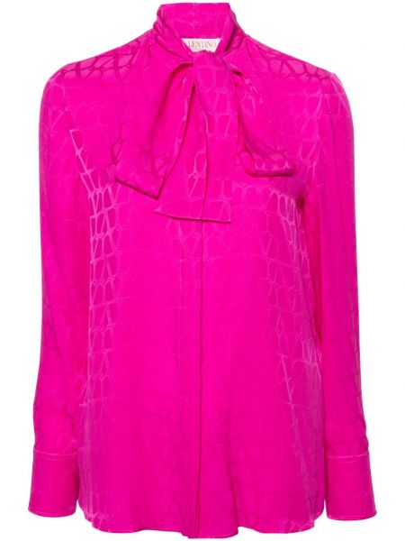 Μεταξωτή μπλούζα Valentino Garavani ροζ