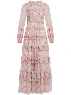 Fodros virágos estélyi ruha nyomtatás Needle & Thread rózsaszín