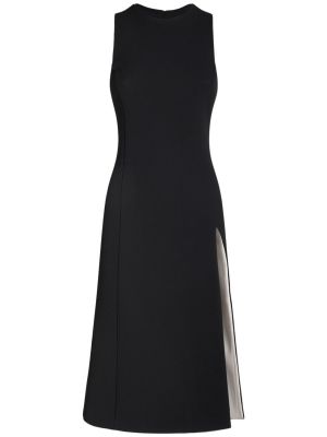 Krepové vlnené priliehavé midi šaty Ami Paris čierna
