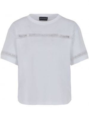 Haftowana koszulka bawełniana Emporio Armani biała