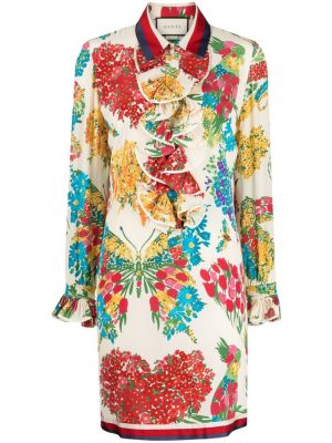 Jedwabna sukienka midi w kwiatki z nadrukiem Gucci Pre-owned