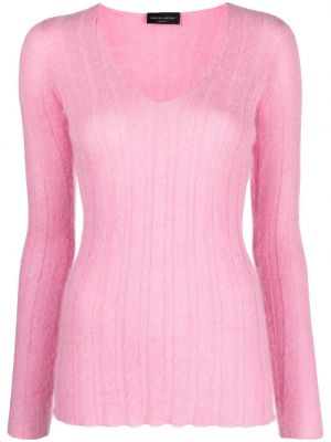 Sweter z dekoltem w serek Roberto Collina różowy