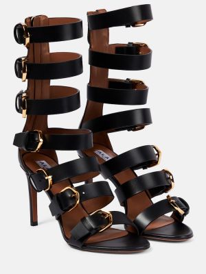 Kožené sandály s přezkou Alaã¯a černé