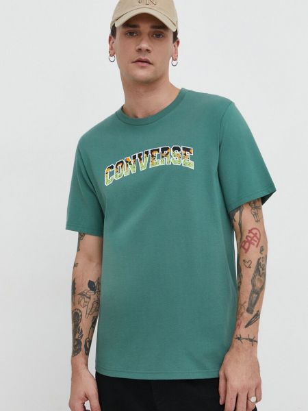 Bavlněné tričko s potiskem Converse zelené