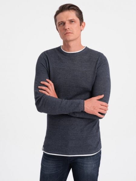 Меланжов памучен пуловер Ombre синьо
