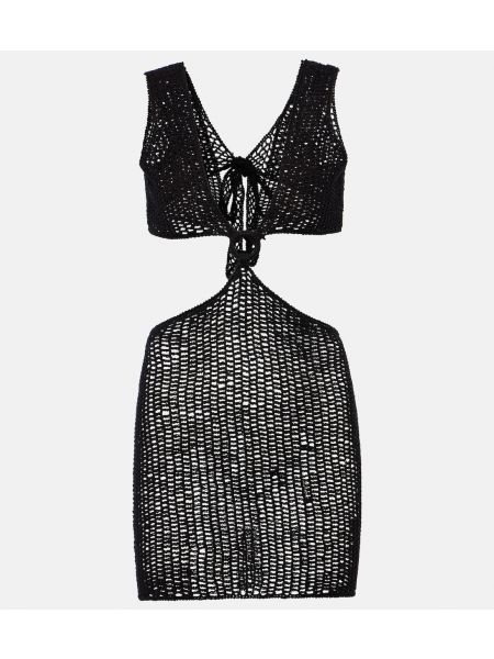 Хлопковое платье мини в полоску Anna Kosturova черное