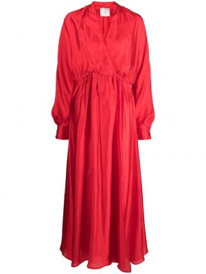 Копринена макси рокля с v-образно деколте Forte_forte червено