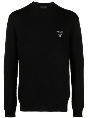 Kašmírový svetr s výšivkou Prada černý