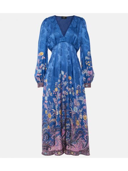 Dlouhé šaty s paisley potiskem Etro modré