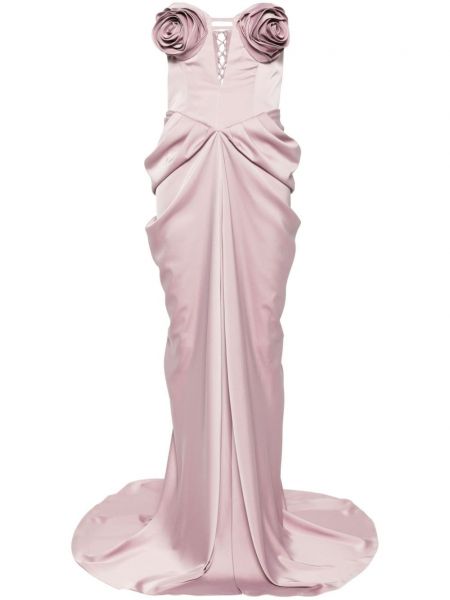 Сатенена вечерна рокля на цветя Ana Radu розово
