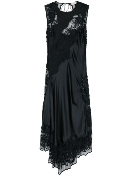 Svilena večerna obleka s cvetličnim vzorcem s čipko Ulla Johnson črna