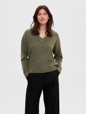 Меланжов пуловер Selected Femme зелено