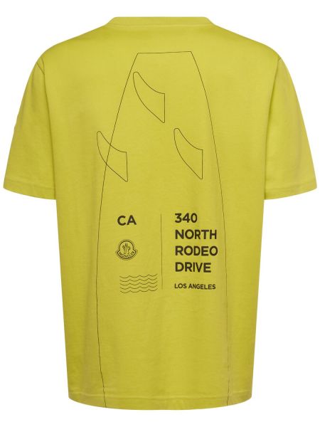 Памучна тениска с принт Moncler жълто