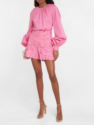 Pantaloni scurți cu model floral din dantelă Oscar De La Renta roz