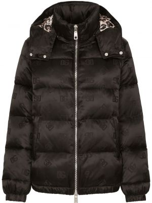 Péřová bunda s kapucí s potiskem Dolce & Gabbana černá