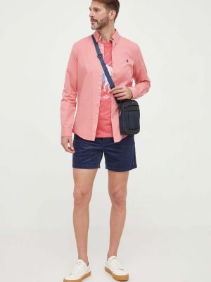 Pamučna košulja s gumbima slim fit Polo Ralph Lauren ružičasta