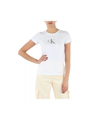 Camiseta con lentejuelas de algodón Calvin Klein Jeans blanco
