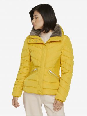 Pikowane kurtka zimowa z futerkiem na zamek Tom Tailor - żółty