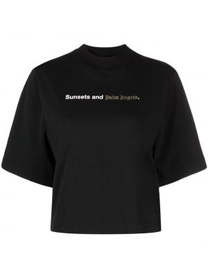 T-shirt avec imprimé slogan en coton à imprimé Palm Angels noir