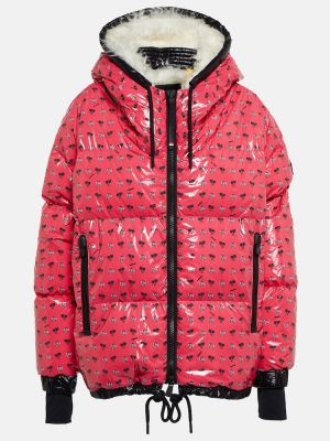 Péřová lyžařská bunda s potiskem Moncler Grenoble růžová