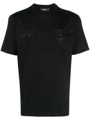 Medvilninis marškinėliai su spygliais Dsquared2 juoda
