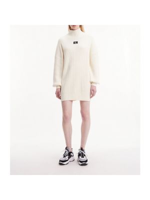 Mini vestido de punto manga larga de tela jersey Calvin Klein Jeans beige