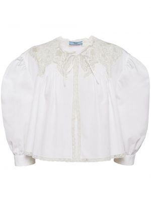 Čipkovaná bavlnená košeľa Prada biela