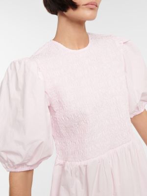 Памучна мини рокля Ganni виолетово