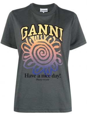 T-shirt en coton à fleurs large Ganni gris