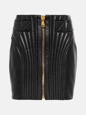 Prošívané kožená sukně Balmain černé