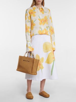 Květinové bavlněné midi sukně s vysokým pasem Marni bílé