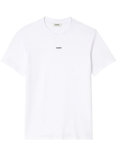 Βαμβακερή μπλούζα με κέντημα Sandro λευκό