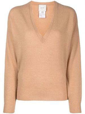Sweter wełniany z dekoltem w serek Alysi brązowy