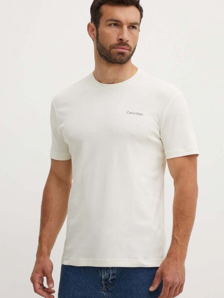 Koszulka bawełniana Calvin Klein beżowa